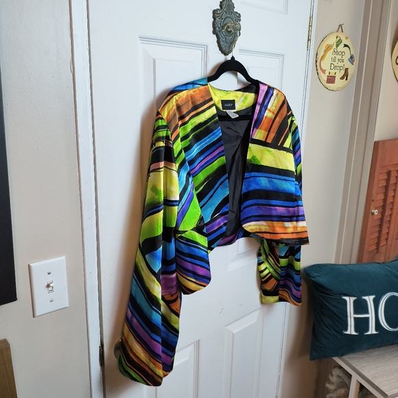 Ashro Rainbow Cropped Open Front Bell Sleeve Blazer Jacket 26 - Picture 2 of 7
